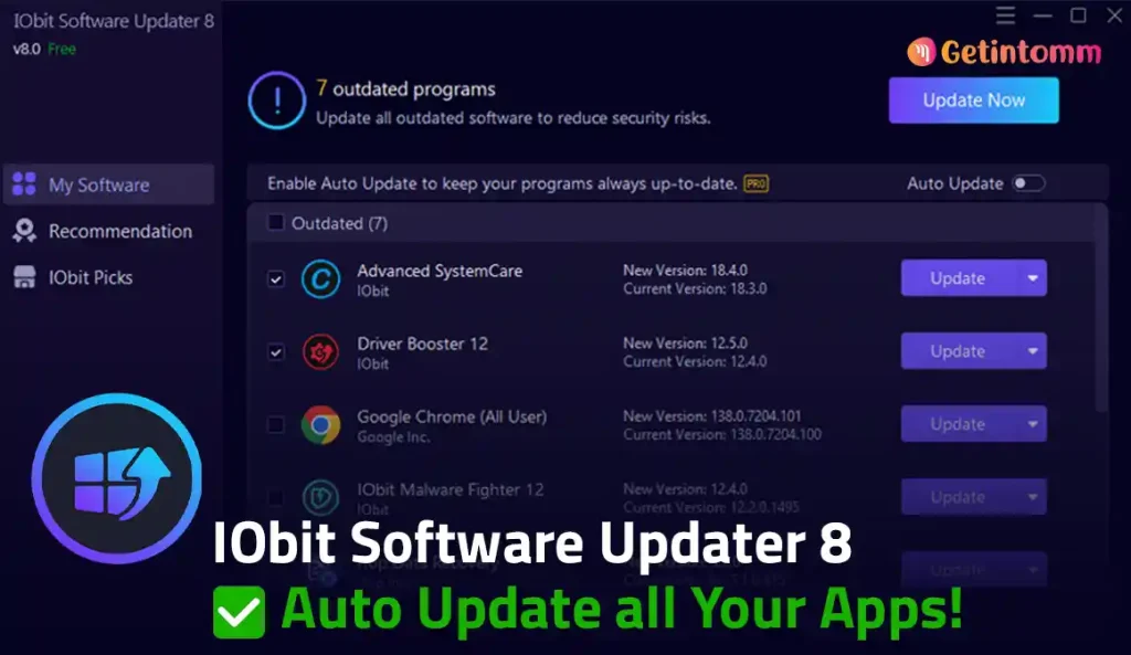 IObit Software Updater Pro v8.3.0.12 Download (Latest 2026) 2 IObit Software Updater Pro 8 User Dashboard
