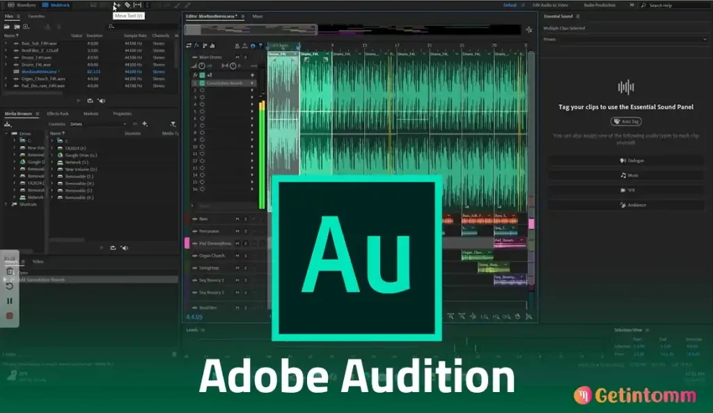 Adobe Audition v25.6.4.002 Download (Latest 2025) | GetintoMM 2 Adobe Audition main interface multitrack editor