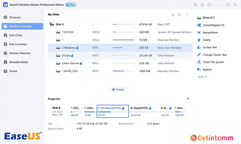 EaseUS Partition Master 20.5.0 Free Download (Latest Version 2026) 2 EaseUS Partition Master Dashboard and Disk Partitioning